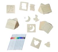 Zzcy Set de 60 Plantillas de Dibujo de Madera para Niños Plantillas Educativas con 12 Lápices de Acuarela para DIY, Manualidades, Álbum de Fotos y Colorear