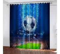 ZZDXL Cortinas Habitacion Fútbol Azul Cortinas Dormitorio Moderno Resistente Al Calor Y La Luz Cortinas Cocina con Ojales Cortinas Opacas para Habitación Decorativa 150 X 166 Cm
