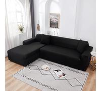 ZZDXL Funda Sofa 4 Plazas Chaise Longue Negro Fundas para Sofa con Diseño Elegante Universal,Cubre Sofa Ajustables,Fundas Sofa Elasticas,Funda de Sofa Chaise Longue,Protector Cubierta para Sofá