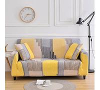 ZZDXL Funda Sofas 2 y 3 Plazas Rayas Grises Amarillas Fundas para Sofa con Diseño Universal,Cubre Sofa Ajustables,Fundas Sofa Elasticas,Funda de Sofa Chaise Longue,Protector Cubierta para Sofá