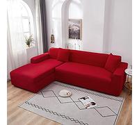ZZDXL Funda Sofas 2 y 3 Plazas Rojo Fundas para Sofa con Diseño Elegante Universal,Cubre Sofa Ajustables,Fundas Sofa Elasticas,Funda de Sofa Chaise Longue,Protector Cubierta para Sofá