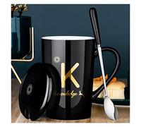 ZZDXW Mugs De Cafe，Taza Personalizada con Texto，Taza De Café De Cerámica con Tapa Y Cuchara，Taza De Porcelana Blanco Negro Azul Marino Taza Desayuno Grande 380ml, Regalo Original Hombre/Mujer Mug
