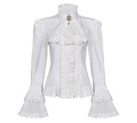 ZZEQYG Blusa victoriana para mujer, estilo gótico Lolita, estilo vintage, de manga larga, con volantes de loto, Blanco, Large