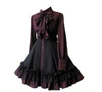 ZZEQYG Vestido gótico Lolita victoriano de poliéster con volantes y lazos para mujer y niña, Negro -, M