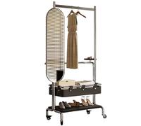 ZzERTE Perchero Burro De Doble Barra De Metal,Perchero Recibidor Con Espejo & Ruedas,Organizador,Perchero Burro,Con Un Estante De Almacenamiento(Black,80cm/31.5in)