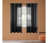ZZGZZG Cortina Salon Translucida Moderno 400 x 230 cm con Ojales Visillos Cortinas Habitacion Poliéster para Ventanas Habitación Dormitorio Sala de Estar, Negro