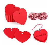 ZZHBOO 200 Piezas de Tarjetas de Corazón Rojo para Compasión, Etiquetas de Regalo de Papel Kraft con Cuerdas, Decoración para Bodas, Día de la Madre, Día del Padre, Mensajes y Deseos, 2.5 cm