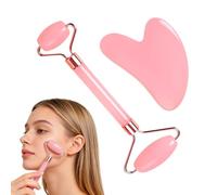 ZZHBOO Juego de Masajeador de Rodillo de Cuarzo Rosa, Masajeador Facial de Doble Cabeza Manual, para Cara y Cuerpo, Rejuvenecimiento y Relajación