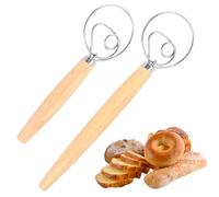ZZHBOO Set de 2 Batidores de Huevos, Batidor Largo y Corto, de Acero Inoxidable y Madera de Roble, para Batir, Mezclar Masa y Amasar, 13 Pulgadas, Plateado