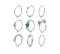 ZZHDCC 9 aros de nariz para mujer, 20 g, multiforma, 8 mm, circonita cúbica brillante, bonitos anillos de nariz para tabique, corazón, mariposa, estrella, aro de nariz, aro de nariz, cartílago