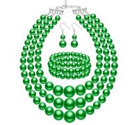 ZZHYGM 1920s Big Bracelet and Earring Wedding Faux Pearls Jewelry Set Multi Strand Simulated Pearl Necklace