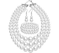 ZZHYGM 1920s Big Bracelet and Earring Wedding Faux Pearls Jewelry Set Multi Strand Simulated Pearl Necklace