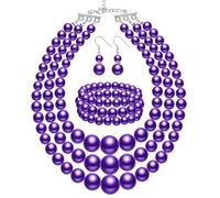 ZZHYGM 1920s Big Bracelet and Earring Wedding Faux Pearls Jewelry Set Multi Strand Simulated Pearl Necklace