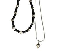 ZZHYGM 2Pcs Vintage Peace Buckle Pendant Necklace Set Natural Stone Beads Choker for Women and Men Chinese Styles