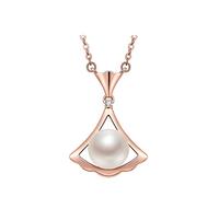 ZZHYGM 7-8mm White Natural Freshwater Pearl Pendants Plate Zirconia Necklaces Chain Choker