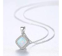 ZZHYGM Accessories Genuine Necklaces For n Fine Jewelry Link Chain and Square Fire Opal Pendant Necklace