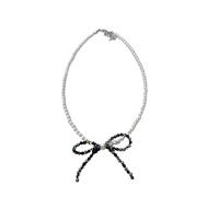 ZZHYGM Beautiful Pearls Beaded Neck Chain Shimmering Crystal Bowknot Pendant Necklace Pearls Neckchain Adornment for Women