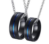 ZZHYGM Couple Pendant, 8MM Stainless Steel Black Blue Brushed with Groove Pendants 2PCS Him and Her Necklaces