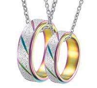 ZZHYGM Couples Set 2PCS, Rainbow Spinner Matte Necklaces for Women Anniversary, Multicolor Stainless Steel Pendant Necklace, Length 50/ 60CM
