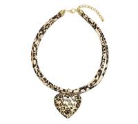 ZZHYGM Exaggerated Heart Pendant Necklace for Women Double Layers Neckchain with Vintage Leopard Print Cord Stylish
