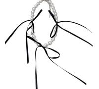 ZZHYGM Fashion Forward Ribbon Neck Accessory Stylish Silk Ribbon Bowknot Necklace Delicate Pearls Neck Chain for