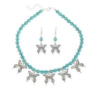 ZZHYGM Girl Butterfly Pendant Jewellery Gift Set Women - Bohemia Natural Turquoise Bead Necklace Drop Earrings, Gemstone Charm for Ladies Summer Vacation Accessories Gifts
