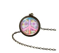 ZZHYGM Girls Accessories Hippie Necklace For Women and Men, Hippy Peace Sign Necklace Art Painting Vintage Pendant Round Printed Photo Glass Dome, Long Necklaces For Women Boho, Grunge
