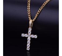 ZZHYGM Hip Hop Cross Pendant Micro Pave Cubic Zirconia Egyptian Style Necklace 30" Chain-Pink,30 Inch