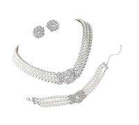 ZZHYGM Luxurious Victorian Inspired Necklace Earrings Bracelet Set with Sparkling Crystals and Pearls for Parties Gatherings