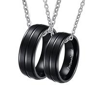 ZZHYGM Pair of/Stainless Steel Necklaces, Pair of Ring with Pendant, Brushed Carbon Fibre for Women, Men, Women, 50 cm, Man, 60 cm, No ciconia