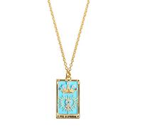 ZZHYGM Pendant for Women Electroplated Retro Tarot with Diamond Oil Drop Square Magician Sun Moon Front Bauble Necklace