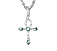 ZZHYGM Sterling Silver For Men Women 18K Gold Plated Small Bling Created Emerald Pendant Necklace CZ Diamond Cross Jewelry 24/30 Inch Length Birthday Gift
