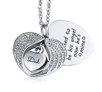 ZZHYGM Urn Necklace for Women Men Heart Wings Family Engraving Words Ash Cremation Memorial Pendant