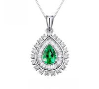 ZZHYGM White Necklace Pendant Women,Flower Shape and Pear with 1.37ct Diamond and 0.93ct Emerald Necklaces Pendant Green