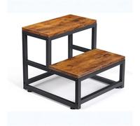 ZZHYTANG Taburete de Dos escalones, Capacidad 500 lbs, Marco metálico y Superficie de Madera, Antideslizante, para niños y Adultos, Cocina, baño y Dormitorio(Brown-01)