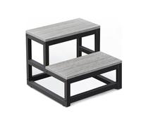 ZZHYTANG Taburete de Dos escalones, Capacidad 500 lbs, Marco metálico y Superficie de Madera, Antideslizante, para niños y Adultos, Cocina, baño y Dormitorio(Gris)