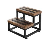 ZZHYTANG Taburete de Dos escalones, Capacidad 500 lbs, Marco metálico y Superficie de Madera, Antideslizante, para niños y Adultos, Cocina, baño y Dormitorio(Brown-02)