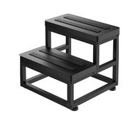 ZZHYTANG Taburete de Dos escalones, Capacidad 500 lbs, Marco metálico y Superficie de Madera, Antideslizante, para niños y Adultos, Cocina, baño y Dormitorio(Negro)