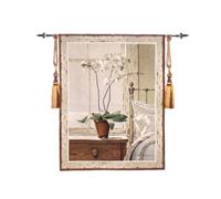 ZZHYTANG Tapiz Belga Jacquard algodón, Tapiz Mural orquídea Ventana Tejido Decor Sala Comedor Pared Fondo(Tapestry-Rod-Tassels)
