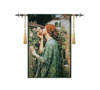 ZZHYTANG Tapiz Belga Tejido algodón, Arte Pared Vintage Mujer con Rosa 95×140cm Decor Villa Sala Pasillo(Tapestry - Rod - Tassels)