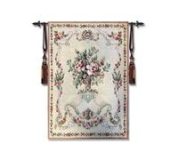 ZZHYTANG Tapiz Jacquard Belga de Algodón, Tapiz Pared Flores Peonía Jarrón Vintage, Decoración Mural Tejido para Sala Fondo(Tapestry-Rod-Tassels)