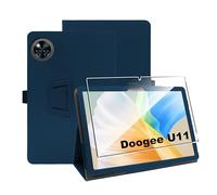 zZjoOoj Funda para Doogee U11/ U11 Pro/Teclast P50T 11 Pulgadas,Azul Oscuro PU Cuero Flip Protectora Carcasa con 1 Piezas Cristal Templado Protector de Pantalla,Antiarañazos,Sin Burbujas,HD