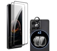 zZjoOoj Protector de pantalla para Motorola Moto G75 5G, pack de 2 películas de vidrio templado, 2 piezas individuales de metal anillo protector de cámara, protección resistente a los arañazos,