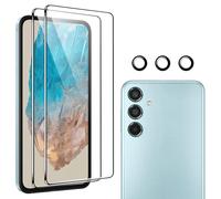 zZjoOoj Protector de pantalla para Samsung Galaxy M35 5G, paquete de 2 películas de vidrio templado, 3 piezas individuales de metal anillo protector de cámara, protección resistente a los arañazos,