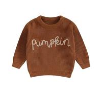 ZZLBUF Suéter de punto grueso para bebés y niñas y niños pequeños, sudadera con texto en inglés "Merry Jersey", Calabaza, marrón, 6-9 meses