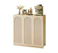 ZZlei2yu-12 Armario de Comedor Consola Aparador de Cocina Retro for salón, almacenaje, ratán, Tres Puertas, Blanco/Negro(Blanco)