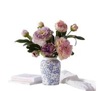 ZZlei2yu-12 Decoración de Bodas Multi-Color Guifei Peony with Ceramic Vase Living Room Decorative Arrangement Chinese Table Fake Flowers