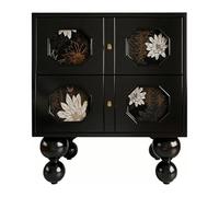ZZlei2yu-12 Mesa de té Mesita de Noche con cajón Doble y Tirador Panel Decorativo Incrustaciones for Dormitorio Mesa de Suelo(Negro,Grande)