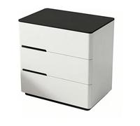ZZlei2yu-12 Mesa de té Mesita de Noche con Tres cajones y manijas en el Lado Izquierdo, Tapa Piedra Negra for Almacenamiento Dormitorio Mesa de Suelo(Blanco,Grande)
