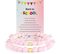 ZZLTAWS Mommy and Me - Juego de pulseras de corazón con cuentas a juego para el primer día de escuela preescolar para el primer día de escuela, regalo de joyería para el regreso a clases (color rosa